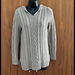 Warm Grey Cabled Hooded Cotton Sweater